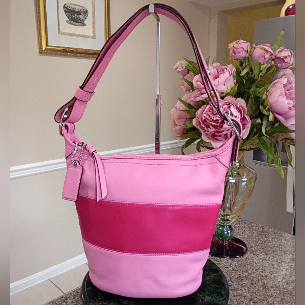 Coach Bleeker Rugby Stripe Bucket Duffle Bag, Pink